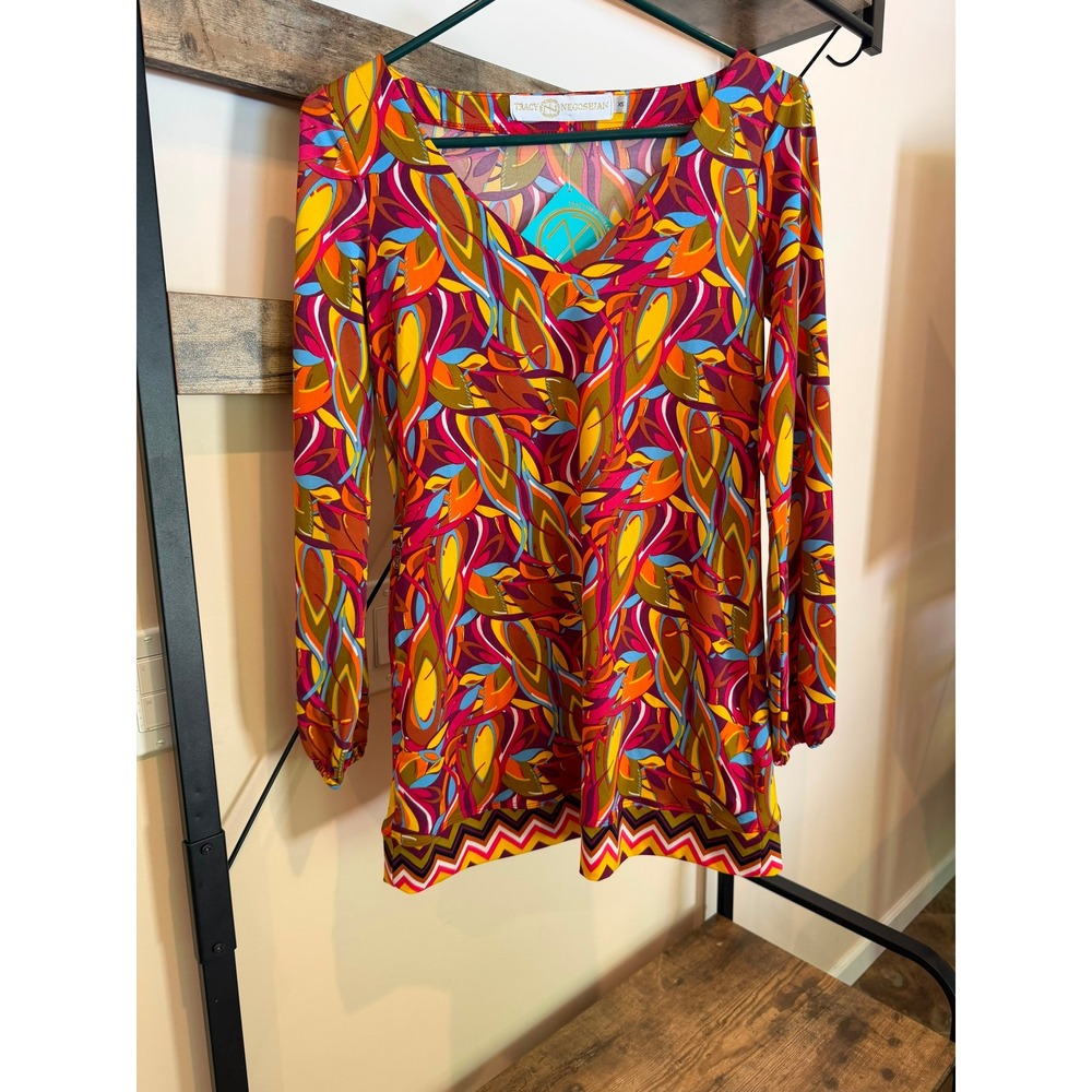 Tracy Negoshian Shirley Autumn Leaves Tunic Dress Long Sleeve XS NWT - Picture 2 of 6